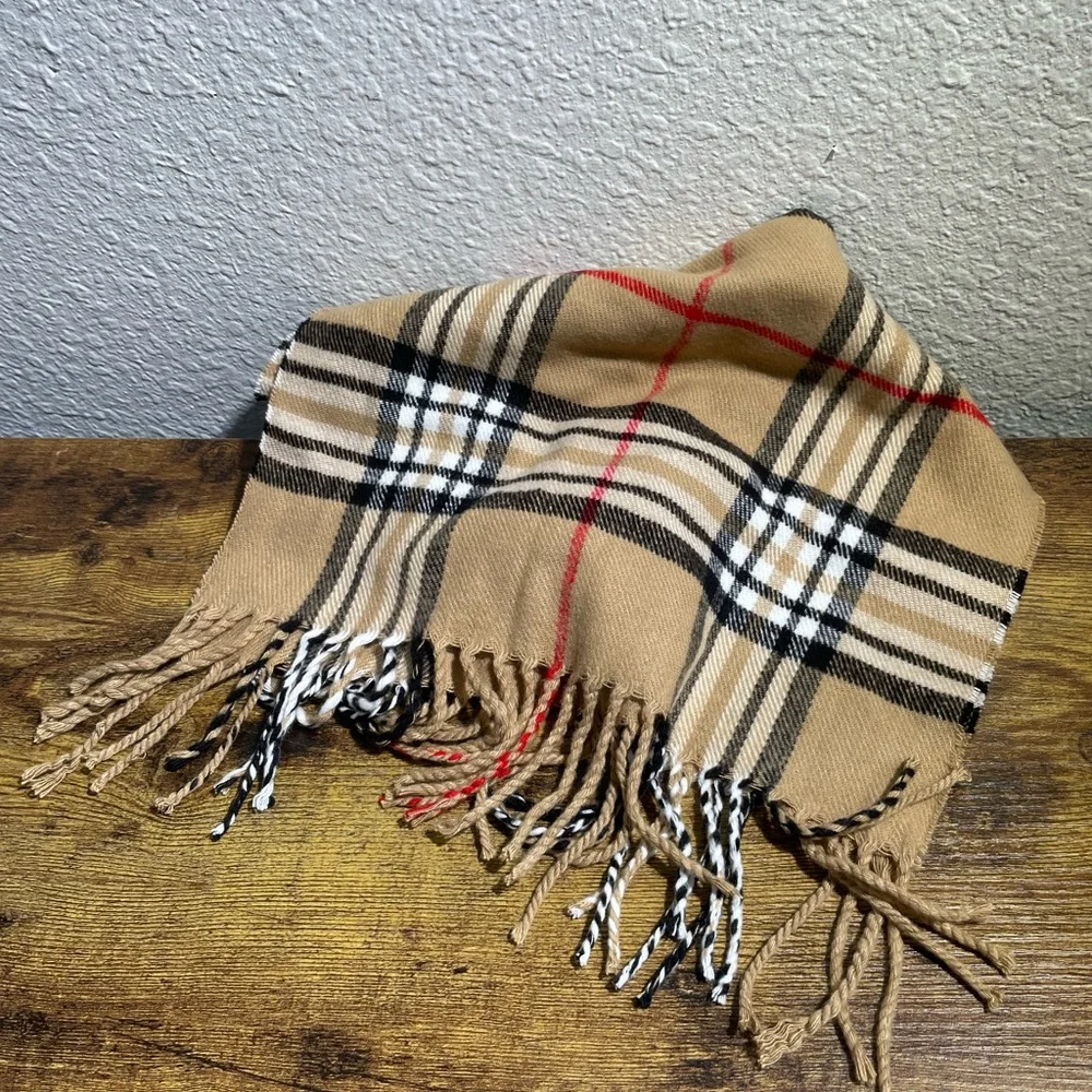 Italian-made Camel Plaid Cashmere Viscose Plaid Scarf preppy fall tailored
